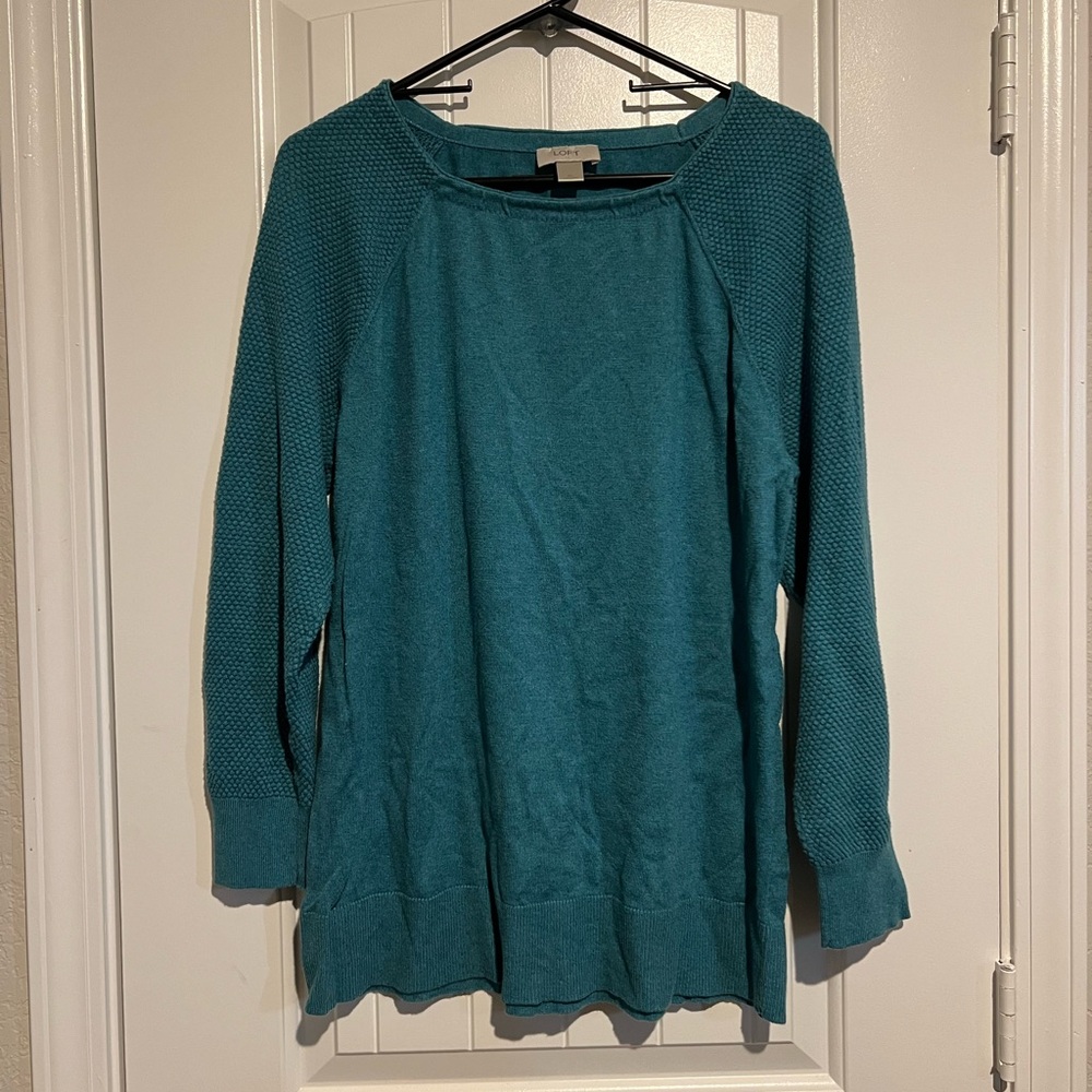 LOFT Teal Knit Long Sleeve Top